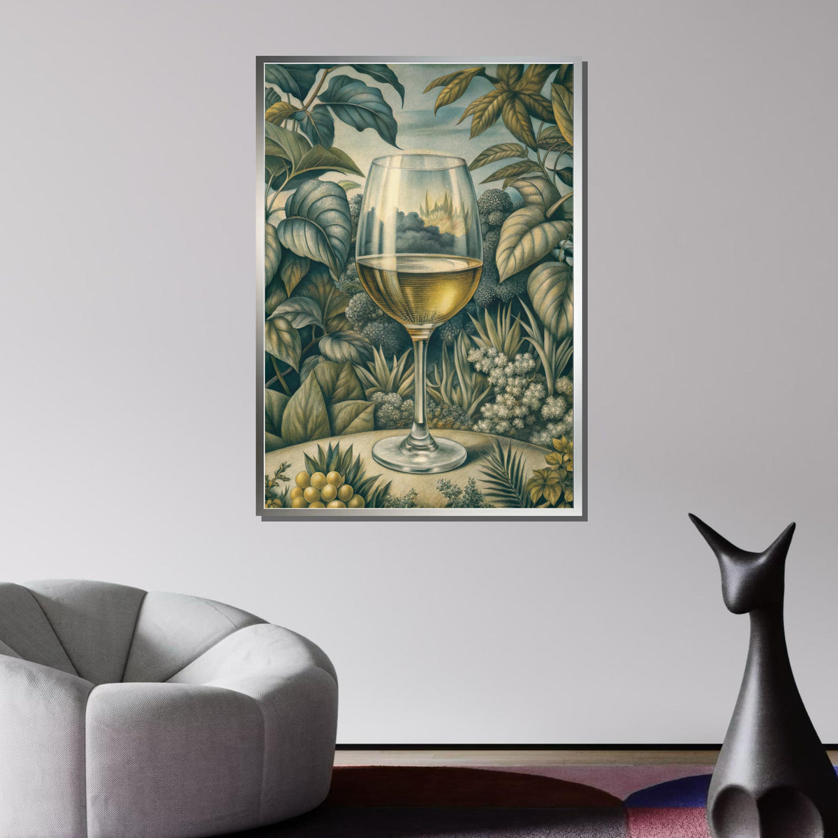 Wine Glass in Nature Art - Reflective and Botanical Wine Decor, Perfect for Nature and Wine Lovers' Wall Art, Perfect Gift for Wine Lovers