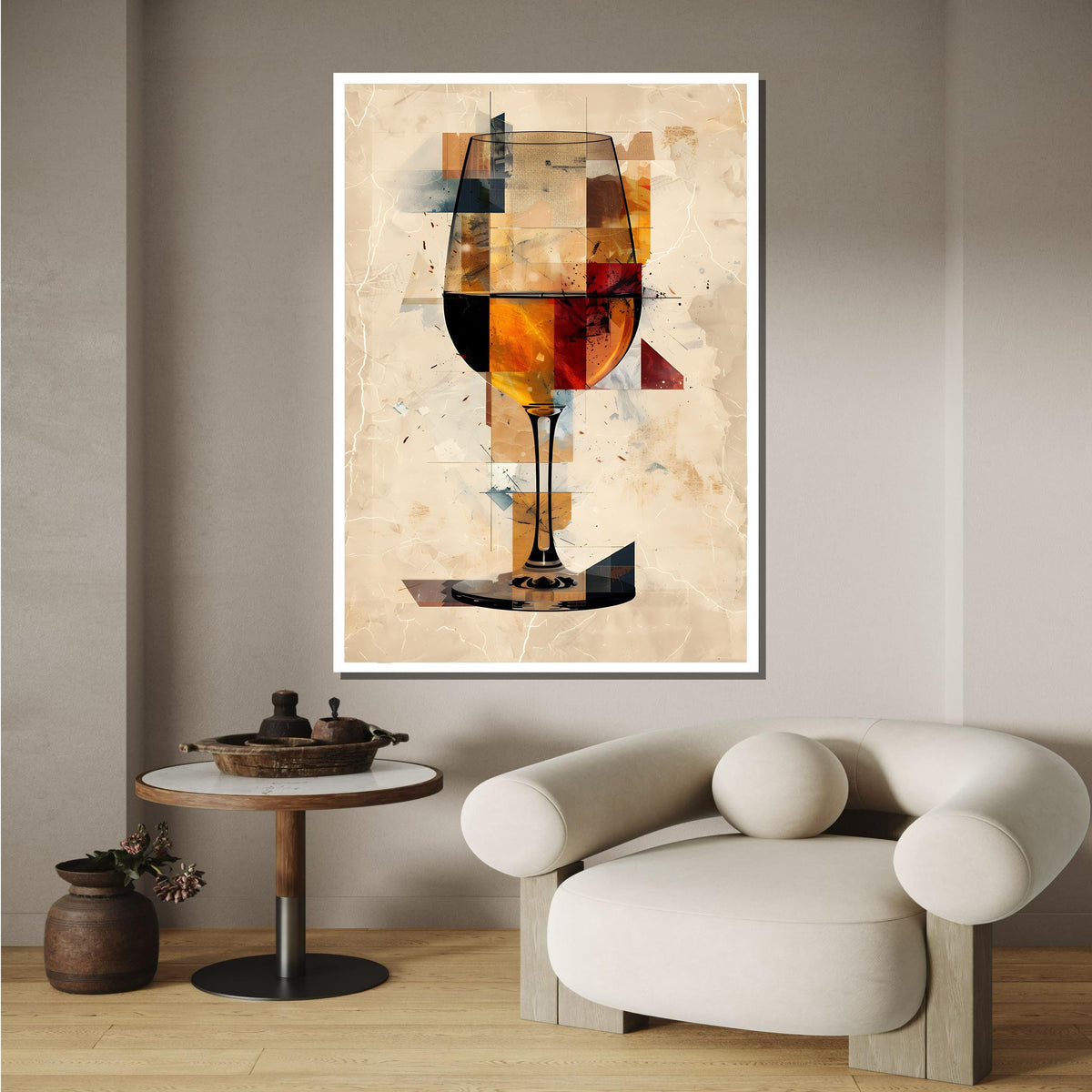 Geometric Wine Glass Art Print - Abstract Drink Decor, Modern Wall Art for Wine Enthusiasts and Home Bars, Perfect Gift for Wine Lovers