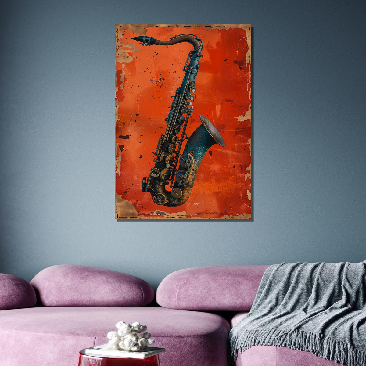 Bold Saxophone Art on Red Background - Stylish Jazz Music Decor, Unique Wall Art for Saxophone and Jazz Fans, Music Canvas Art