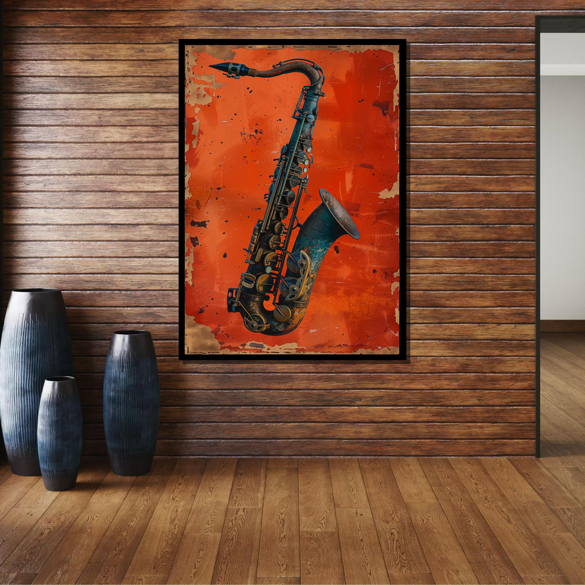 Bold Saxophone Art on Red Background - Stylish Jazz Music Decor, Unique Wall Art for Saxophone and Jazz Fans, Music Canvas Art