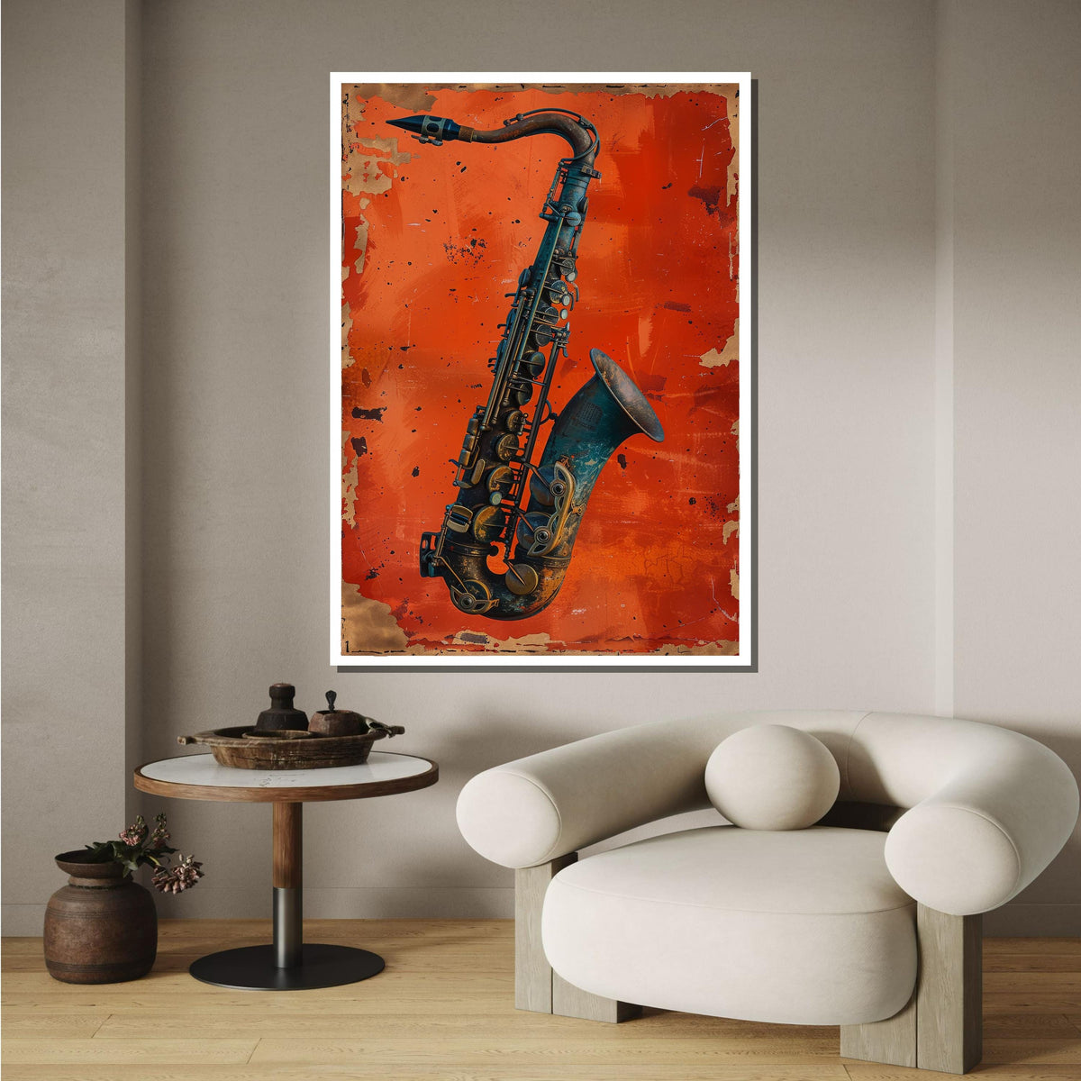 Bold Saxophone Art on Red Background - Stylish Jazz Music Decor, Unique Wall Art for Saxophone and Jazz Fans, Music Canvas Art