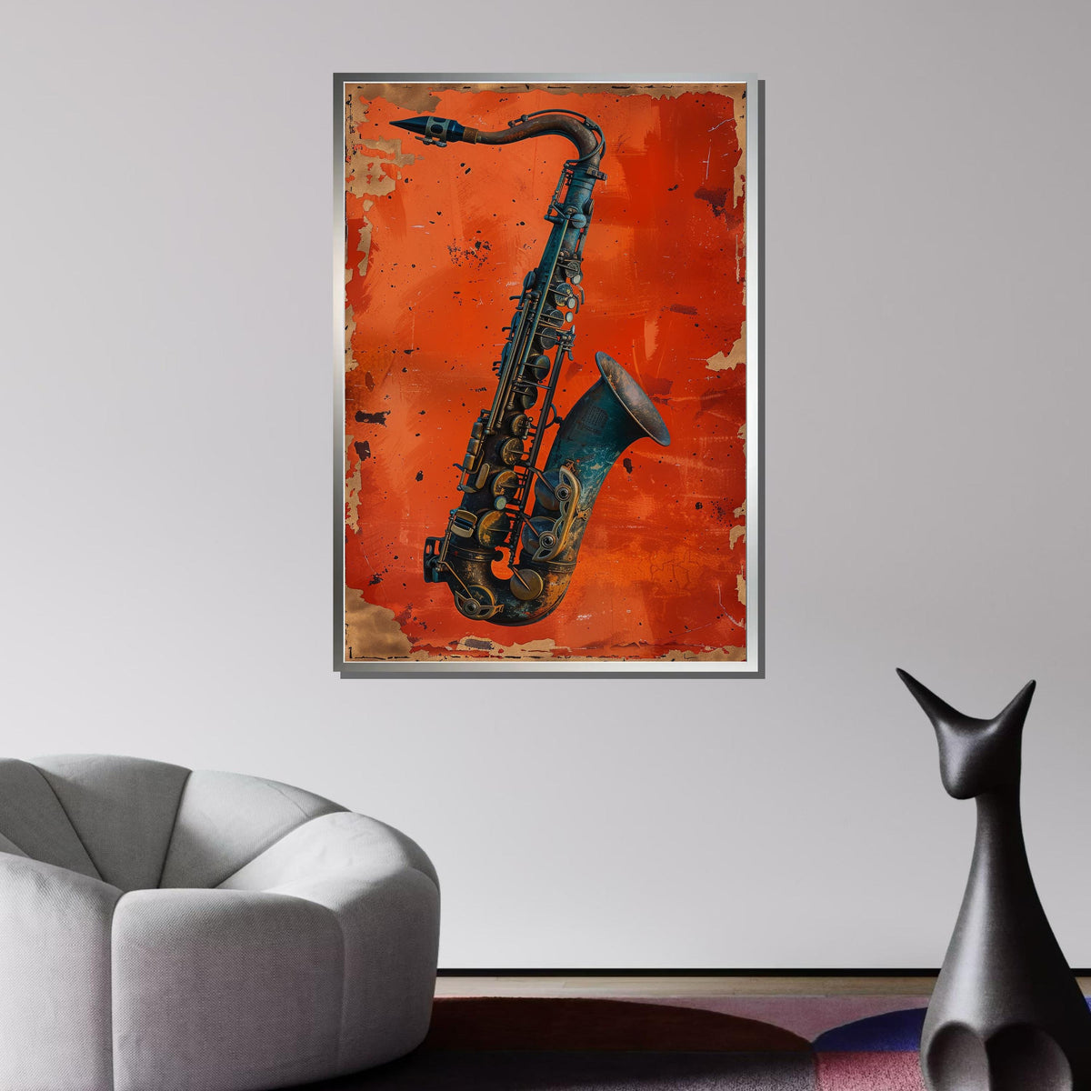 Bold Saxophone Art on Red Background - Stylish Jazz Music Decor, Unique Wall Art for Saxophone and Jazz Fans, Music Canvas Art
