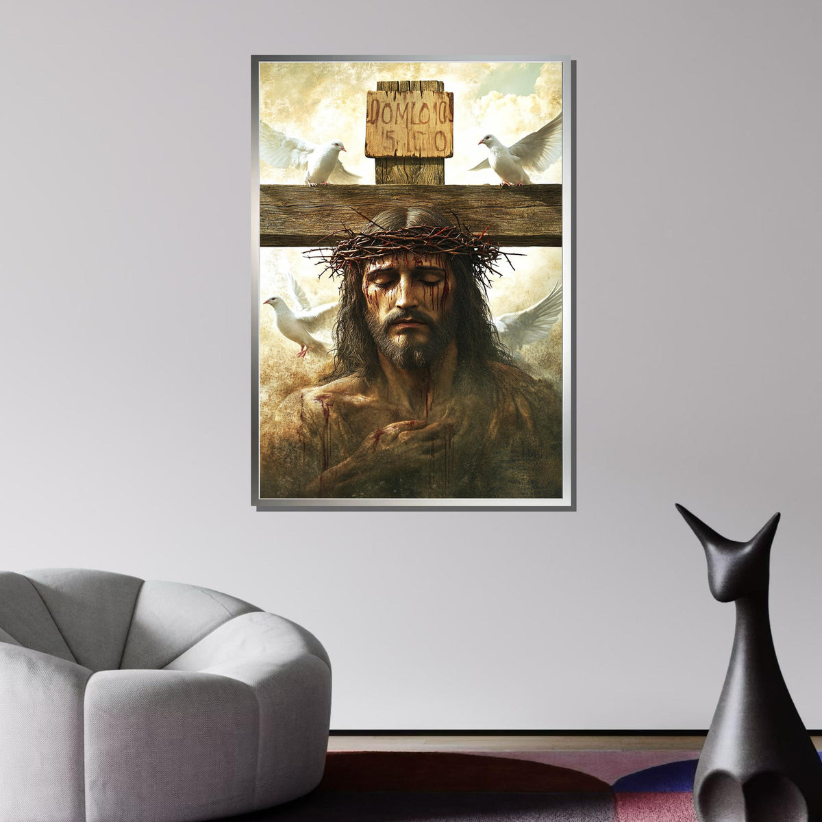 Jesus Christ Crucifixion Art with Doves- Symbol of Peace and Redemption,Spiritual Wall Decor,Divine Light Modern Canvas Art, Christian Gift