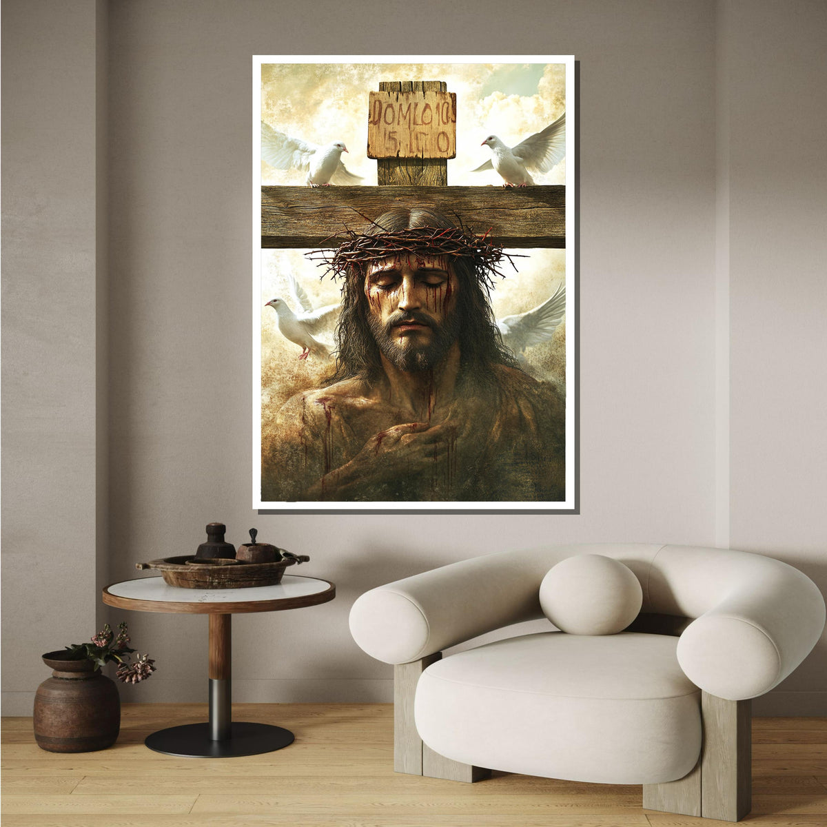 Jesus Christ Crucifixion Art with Doves- Symbol of Peace and Redemption,Spiritual Wall Decor,Divine Light Modern Canvas Art, Christian Gift