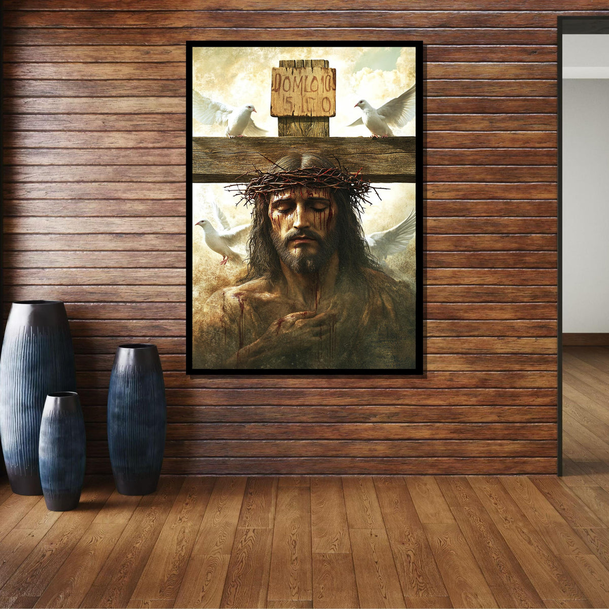 Jesus Christ Crucifixion Art with Doves- Symbol of Peace and Redemption,Spiritual Wall Decor,Divine Light Modern Canvas Art, Christian Gift