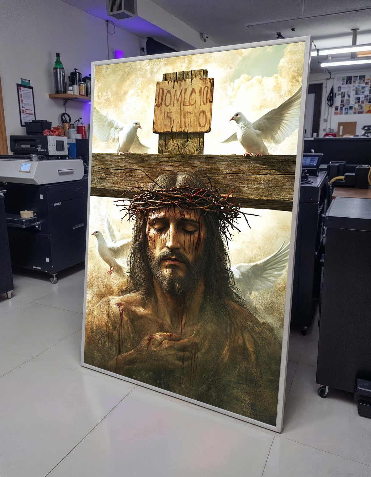Jesus Christ Crucifixion Art with Doves- Symbol of Peace and Redemption,Spiritual Wall Decor,Divine Light Modern Canvas Art, Christian Gift