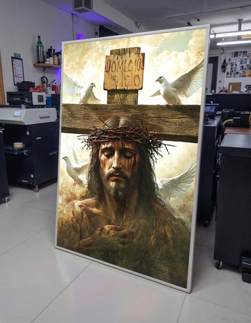 Jesus Christ Crucifixion Art with Doves- Symbol of Peace and Redemption,Spiritual Wall Decor,Divine Light Modern Canvas Art, Christian Gift