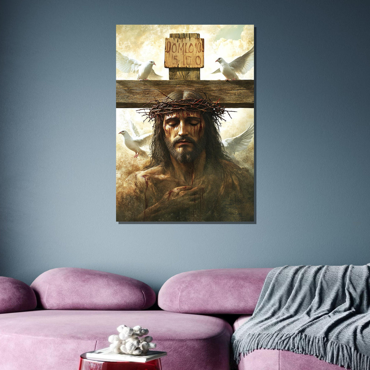 Jesus Christ Crucifixion Art with Doves- Symbol of Peace and Redemption,Spiritual Wall Decor,Divine Light Modern Canvas Art, Christian Gift