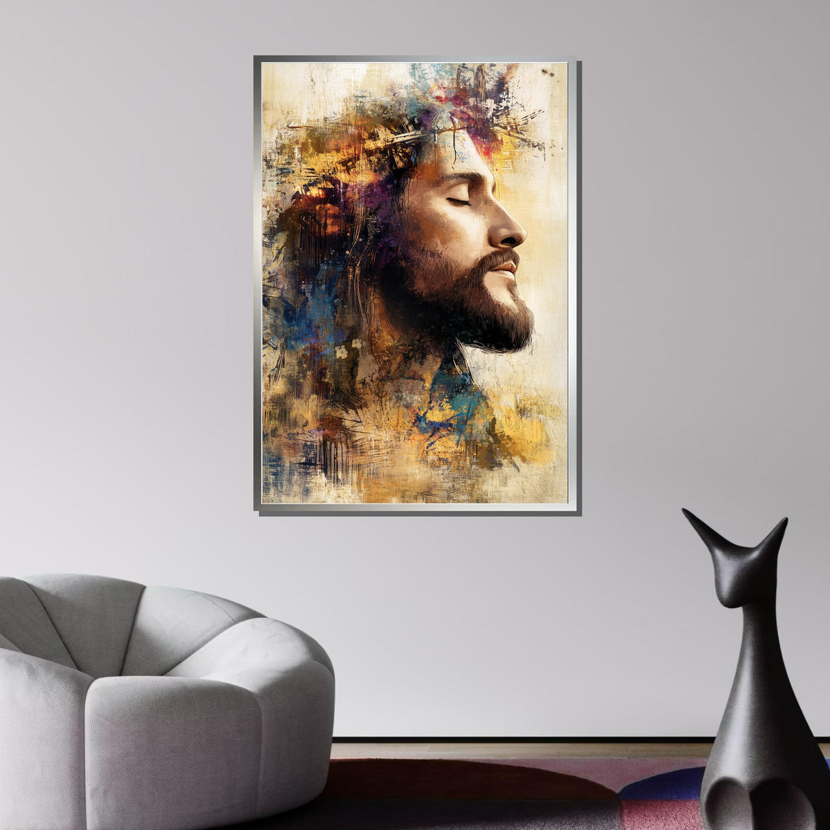 Abstract Jesus Christ Art with Crown of Thorns - Vibrant Christian Wall Decor for Inspiration,Divine Light Modern Canvas ,Christian Gift