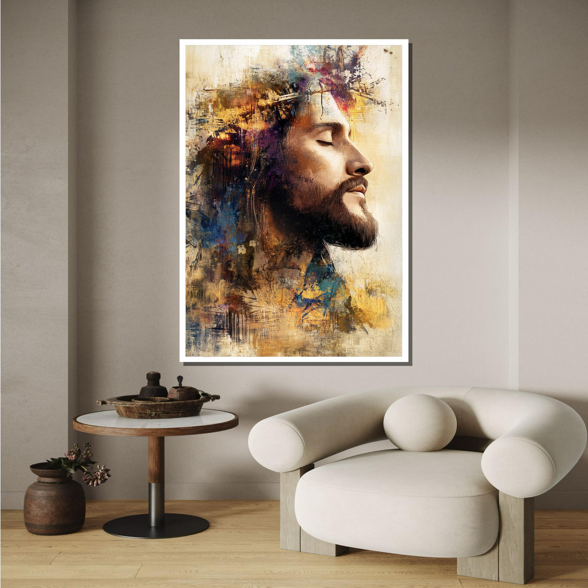 Abstract Jesus Christ Art with Crown of Thorns - Vibrant Christian Wall Decor for Inspiration,Divine Light Modern Canvas ,Christian Gift