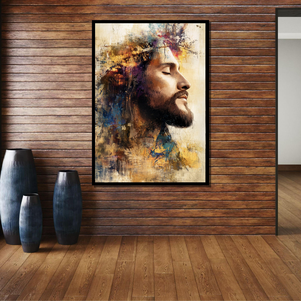 Abstract Jesus Christ Art with Crown of Thorns - Vibrant Christian Wall Decor for Inspiration,Divine Light Modern Canvas ,Christian Gift