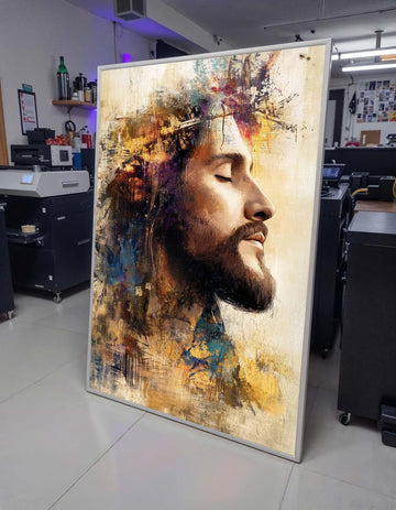 Abstract Jesus Christ Art with Crown of Thorns - Vibrant Christian Wall Decor for Inspiration,Divine Light Modern Canvas ,Christian Gift