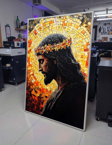 Mosaic Jesus with Crown of Thorns-Radiant Religious Art Print for Home Decor,Spiritual Wall Decor,Divine Light Modern Canvas ,Christian Gift
