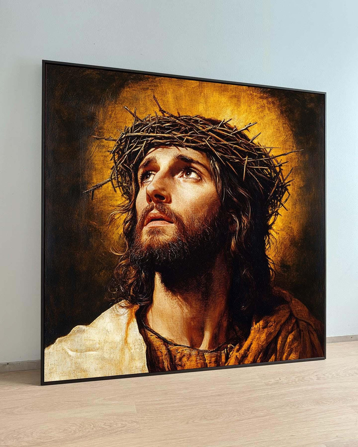 Classic Jesus Art with Halo - Sacred Christian Painting for Home or Church Decor,Spiritual Wall Decor,Divine Light Canvas ,Christian Gift