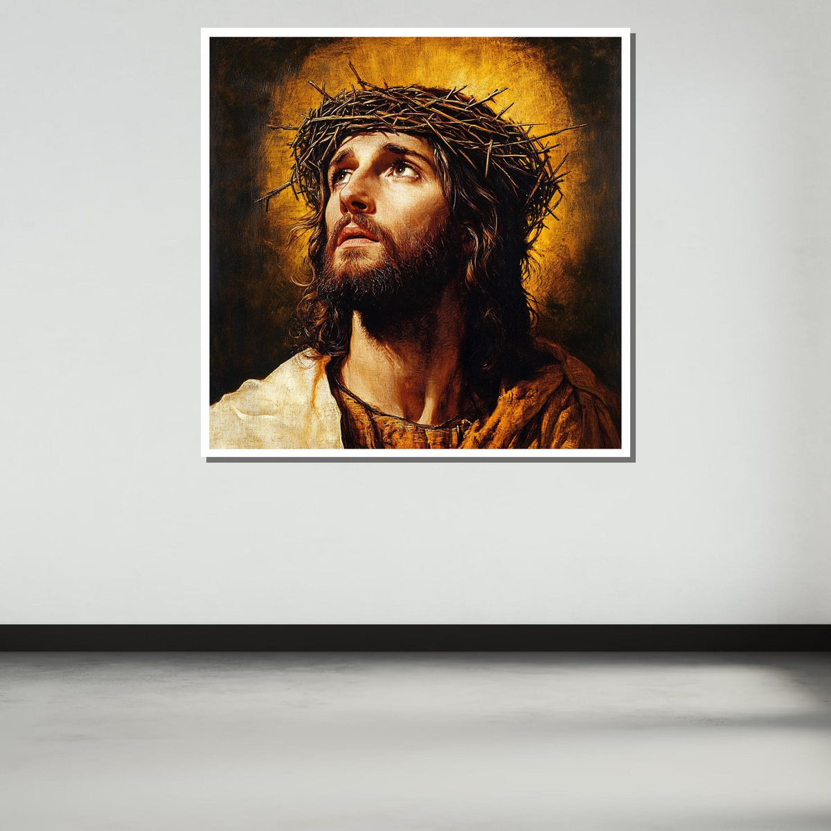 Classic Jesus Art with Halo - Sacred Christian Painting for Home or Church Decor,Spiritual Wall Decor,Divine Light Canvas ,Christian Gift