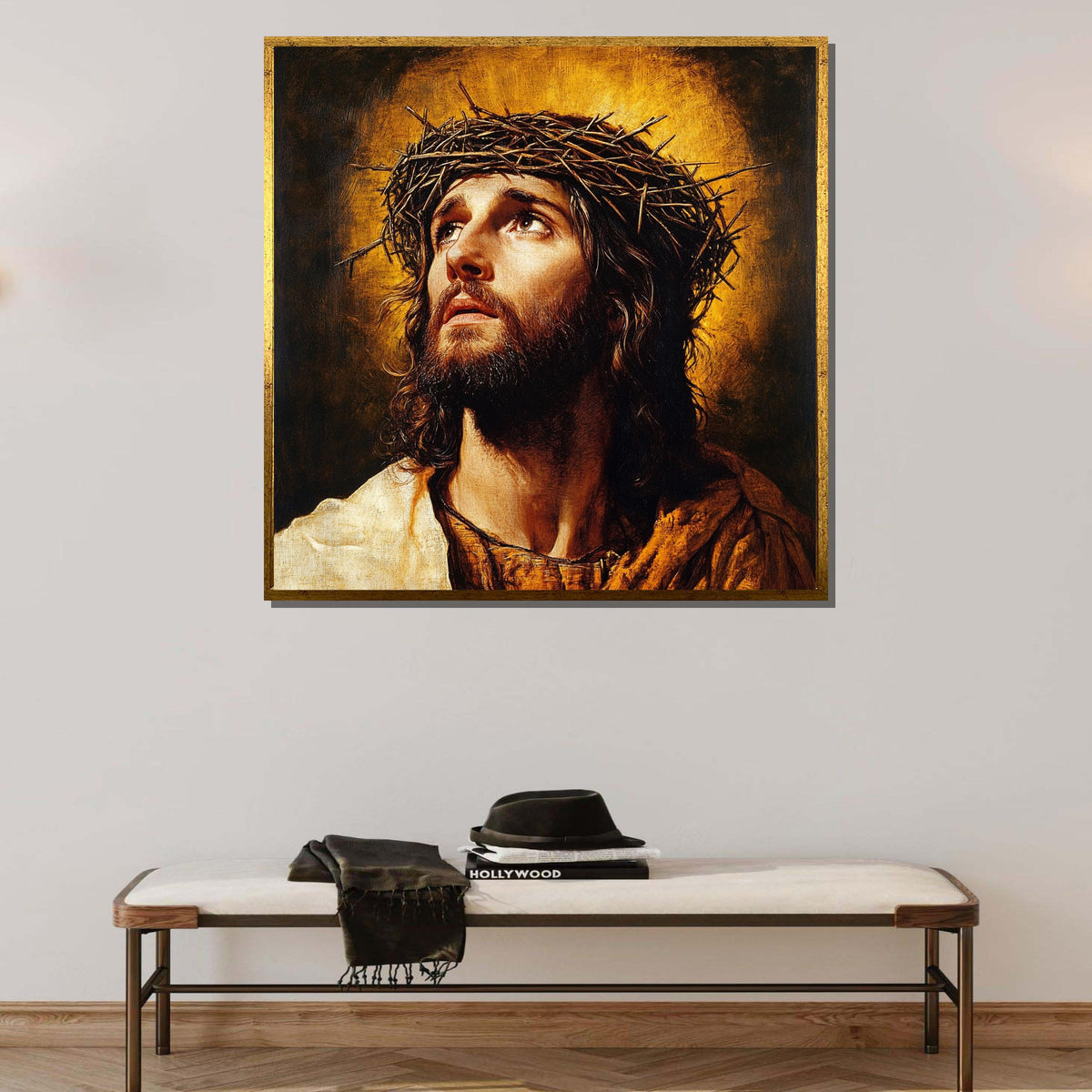 Classic Jesus Art with Halo - Sacred Christian Painting for Home or Church Decor,Spiritual Wall Decor,Divine Light Canvas ,Christian Gift