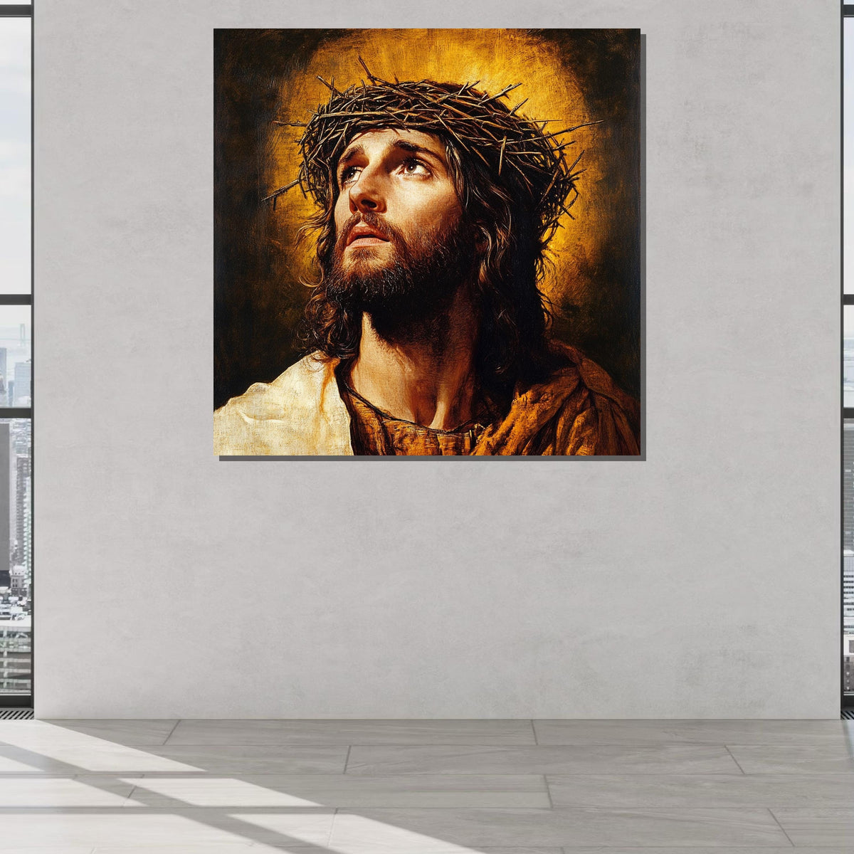 Classic Jesus Art with Halo - Sacred Christian Painting for Home or Church Decor,Spiritual Wall Decor,Divine Light Canvas ,Christian Gift
