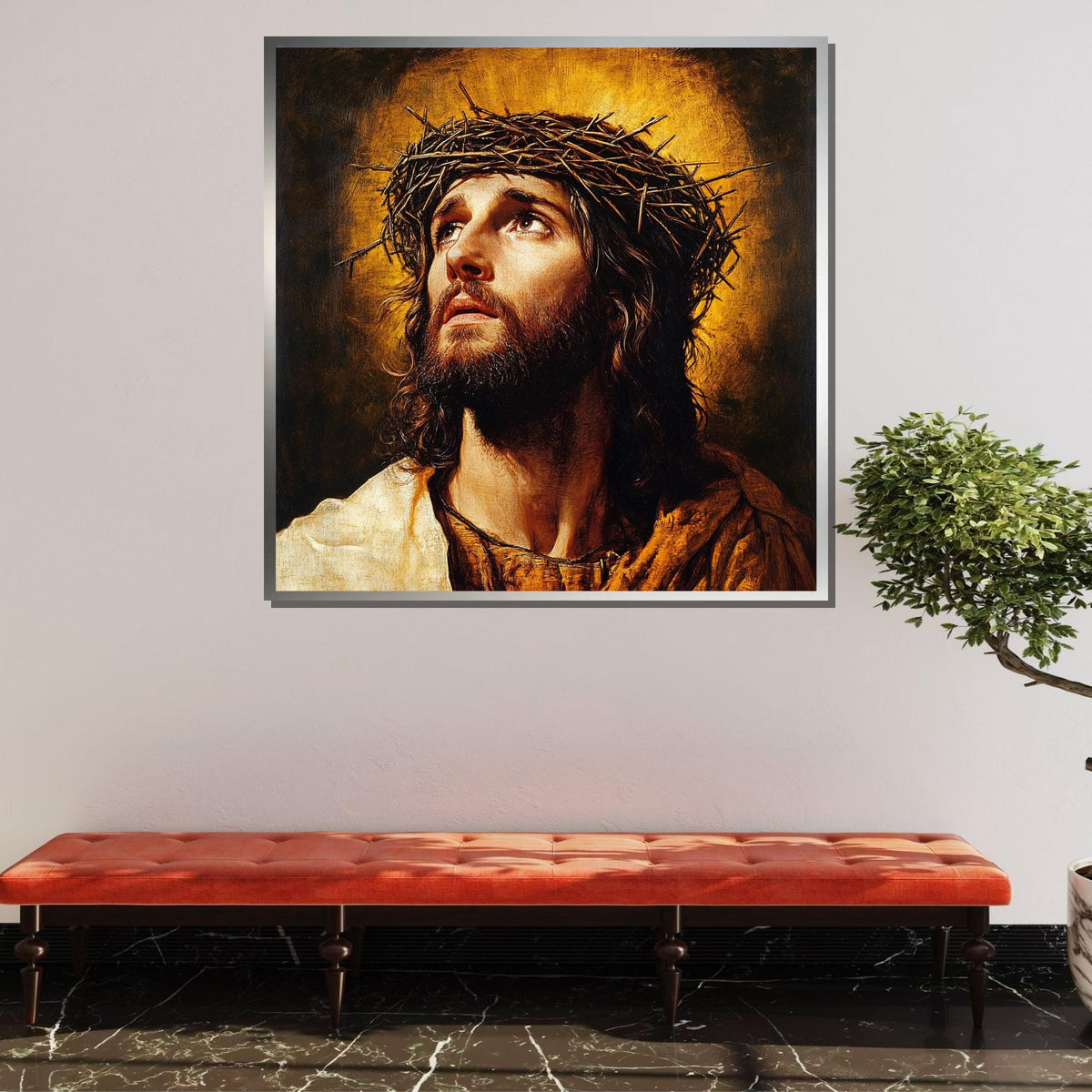 Classic Jesus Art with Halo - Sacred Christian Painting for Home or Church Decor,Spiritual Wall Decor,Divine Light Canvas ,Christian Gift