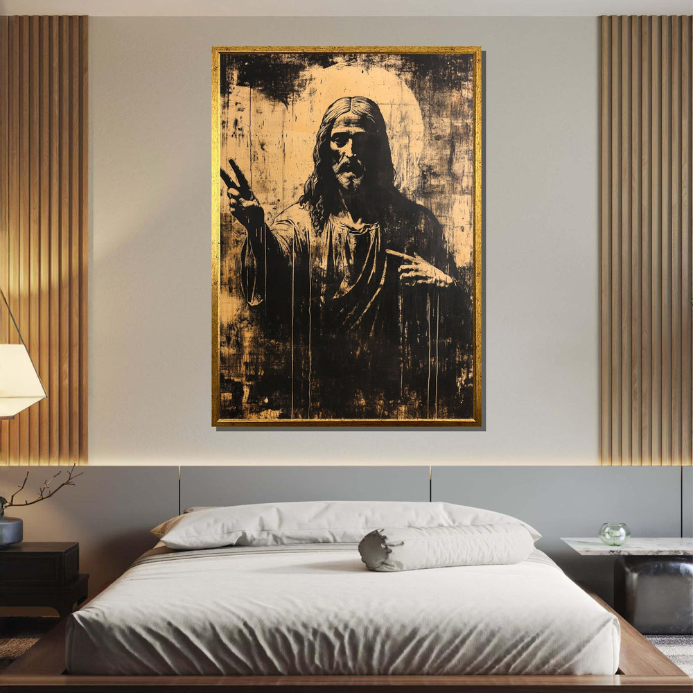 Rustic Jesus Artwork - Vintage-Style Religious Wall Art with Peaceful Message,Spiritual Wall Decor ,Christian Gift