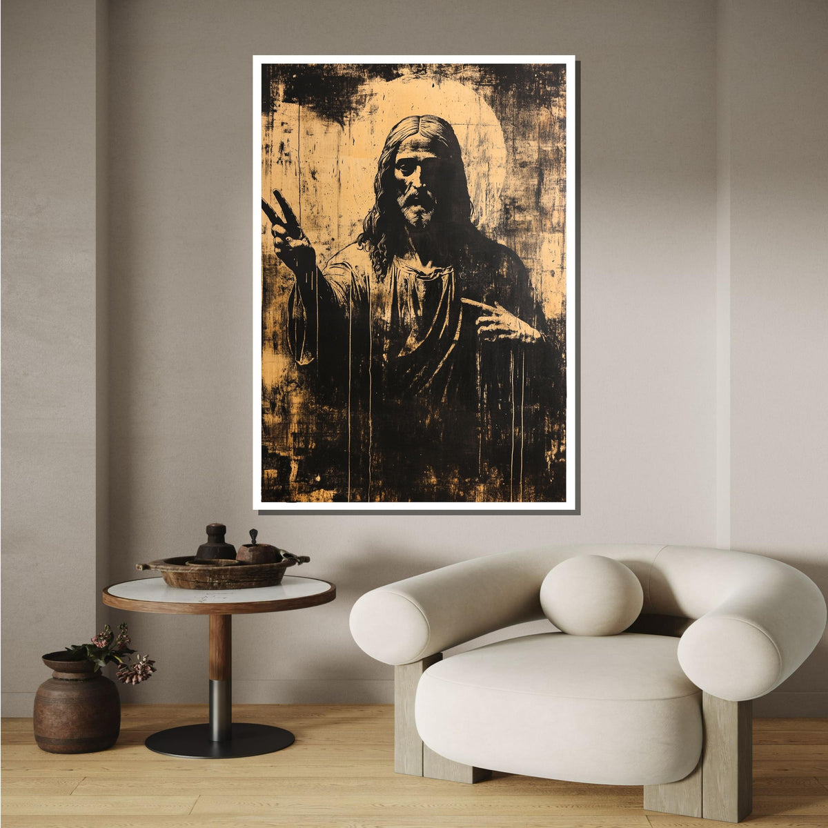 Rustic Jesus Artwork - Vintage-Style Religious Wall Art with Peaceful Message,Spiritual Wall Decor ,Christian Gift