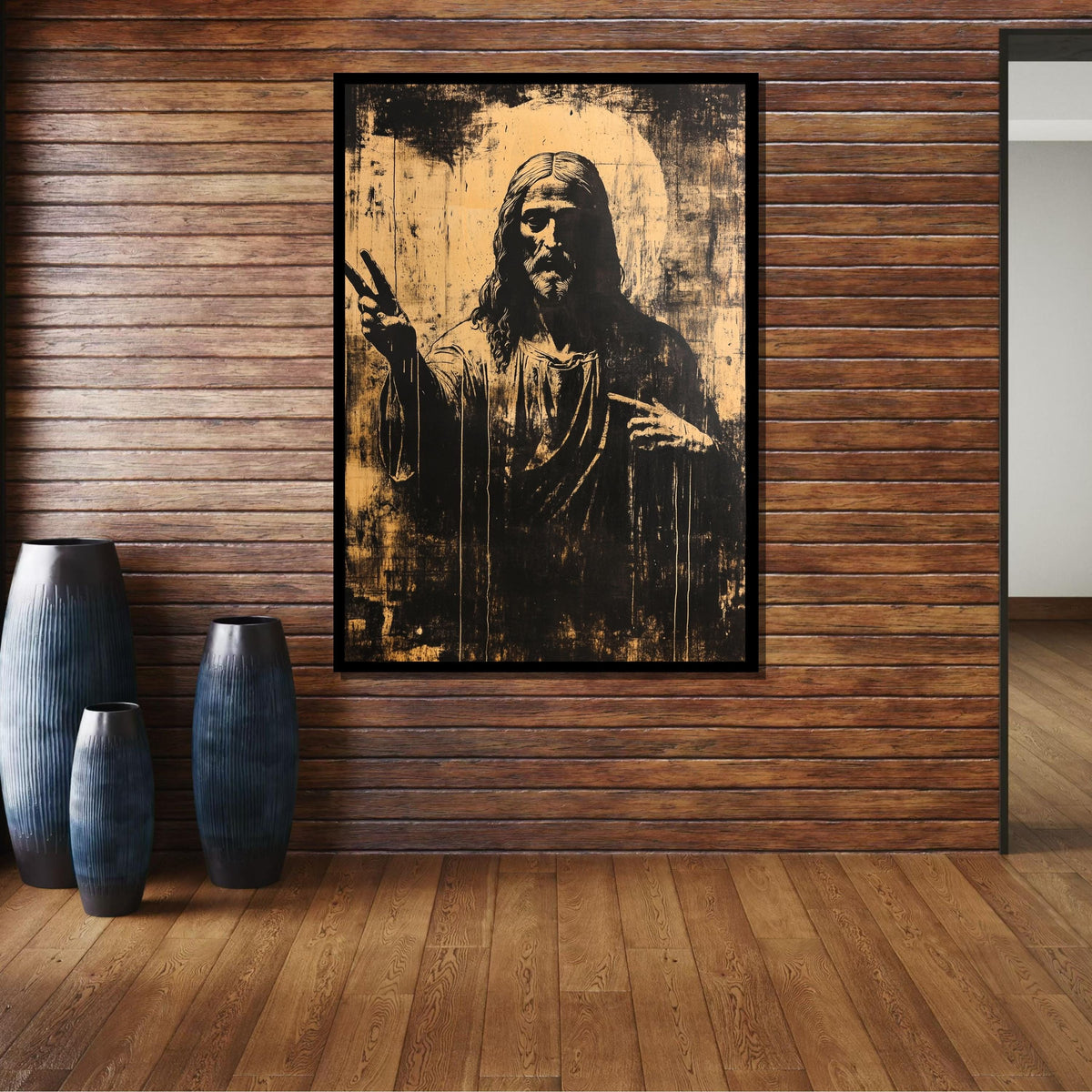 Rustic Jesus Artwork - Vintage-Style Religious Wall Art with Peaceful Message,Spiritual Wall Decor ,Christian Gift