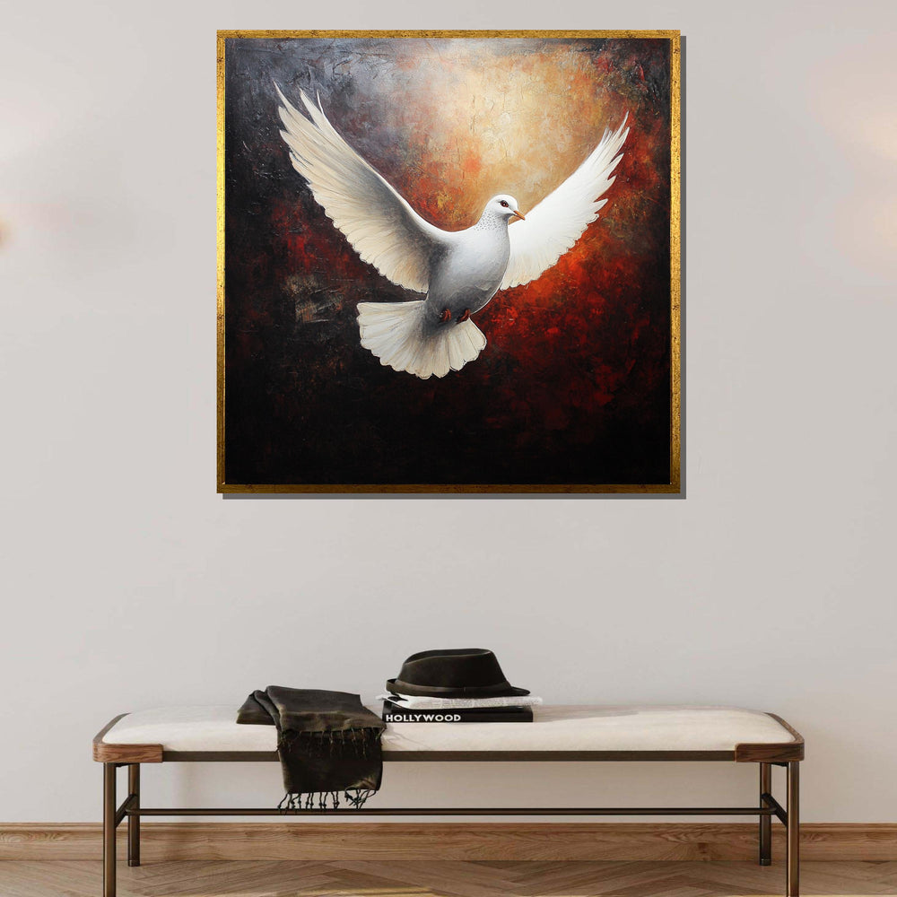 Peaceful White Dove Canvas, Symbol of Peace Art Print, Spiritual Wall Decor, Dove Wall Art for Home,Spiritual Wall Decor,Divine Light Canvas