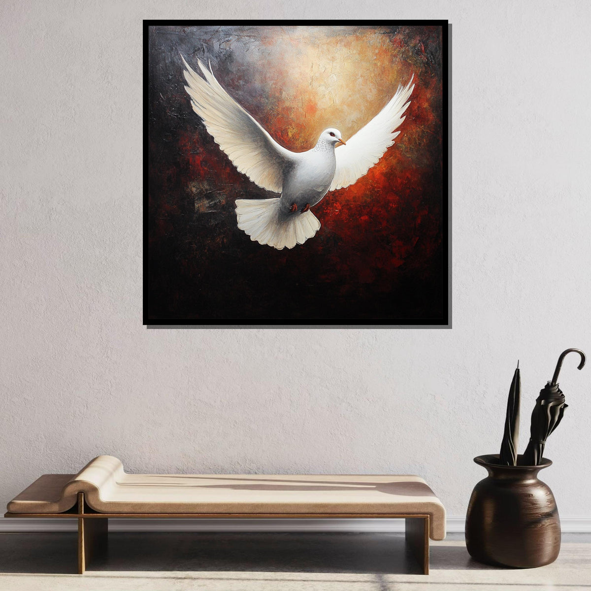 Peaceful White Dove Canvas, Symbol of Peace Art Print, Spiritual Wall Decor, Dove Wall Art for Home,Spiritual Wall Decor,Divine Light Canvas