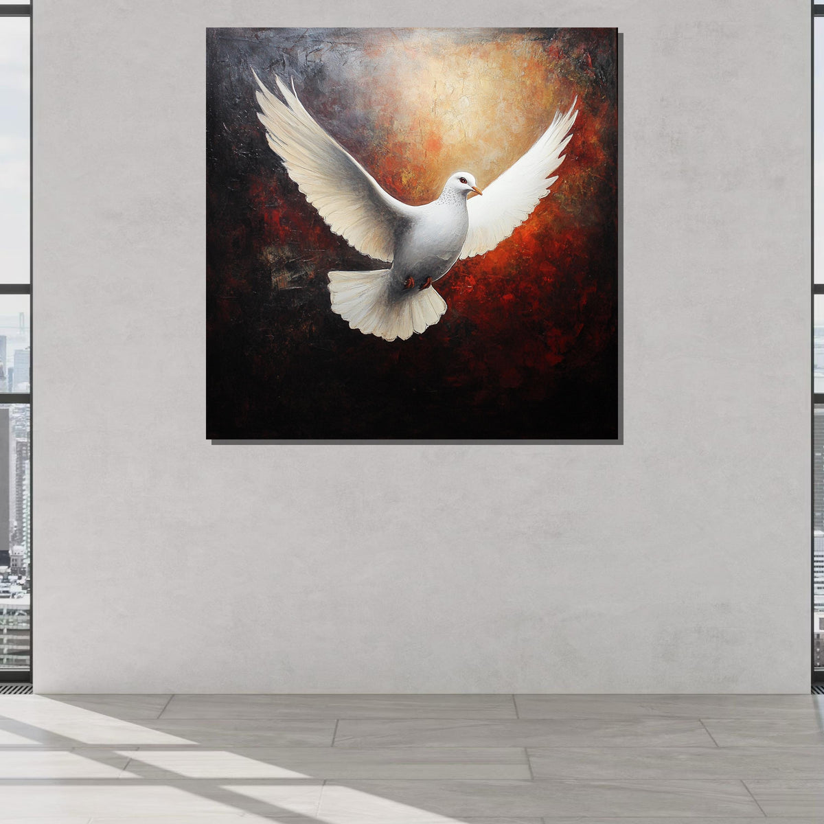 Peaceful White Dove Canvas, Symbol of Peace Art Print, Spiritual Wall Decor, Dove Wall Art for Home,Spiritual Wall Decor,Divine Light Canvas