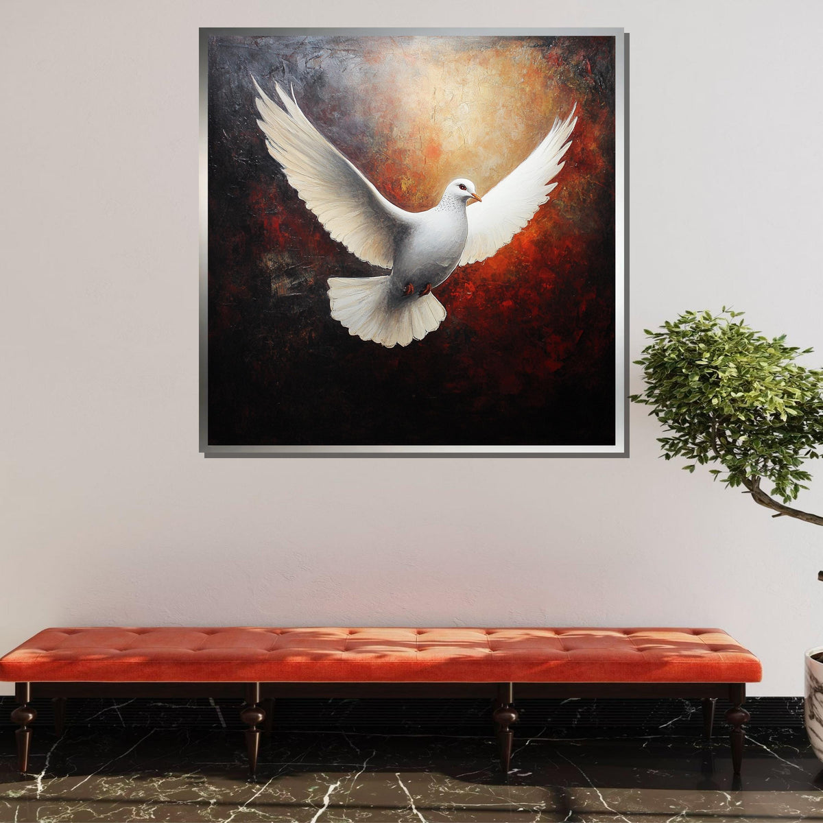 Peaceful White Dove Canvas, Symbol of Peace Art Print, Spiritual Wall Decor, Dove Wall Art for Home,Spiritual Wall Decor,Divine Light Canvas