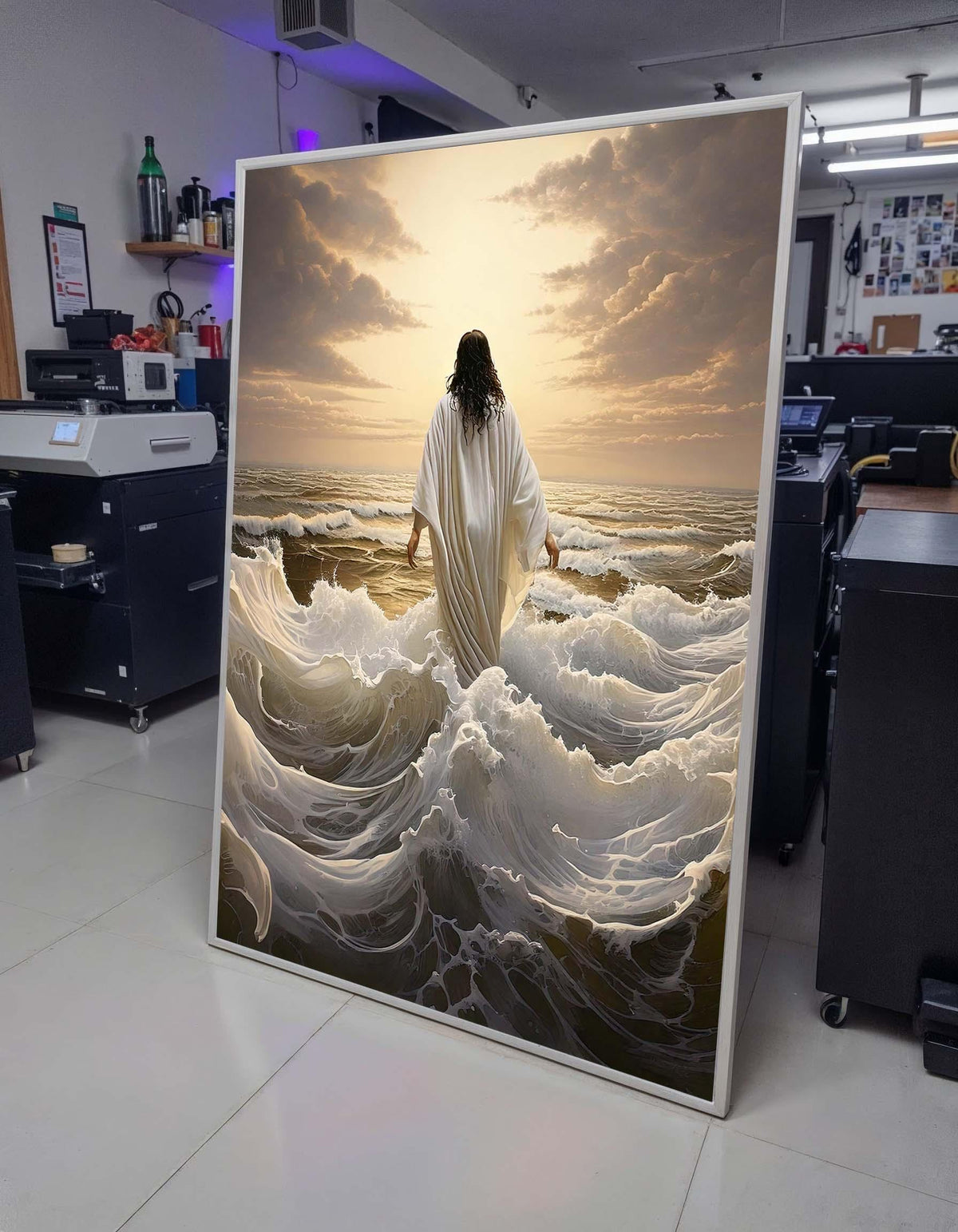 Walking on Water Canvas Art, Divine Ocean Scene, Jesus Art Print, Inspirational Wall Decor, Religious Artwork ,Christian Gift