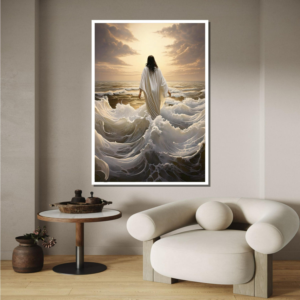 Walking on Water Canvas Art, Divine Ocean Scene, Jesus Art Print, Inspirational Wall Decor, Religious Artwork ,Christian Gift