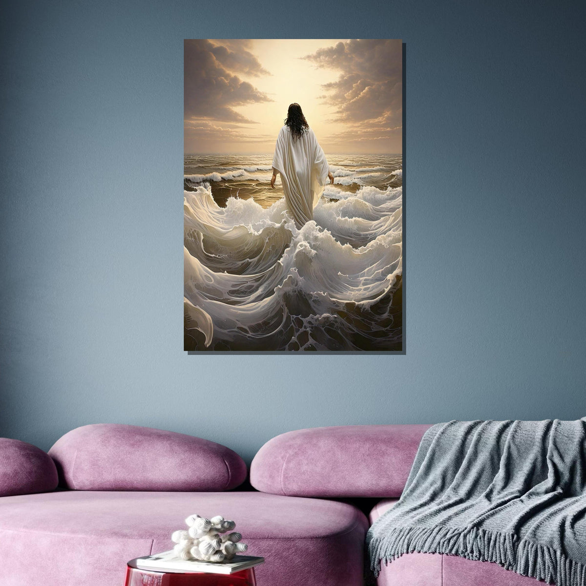 Walking on Water Canvas Art, Divine Ocean Scene, Jesus Art Print, Inspirational Wall Decor, Religious Artwork ,Christian Gift