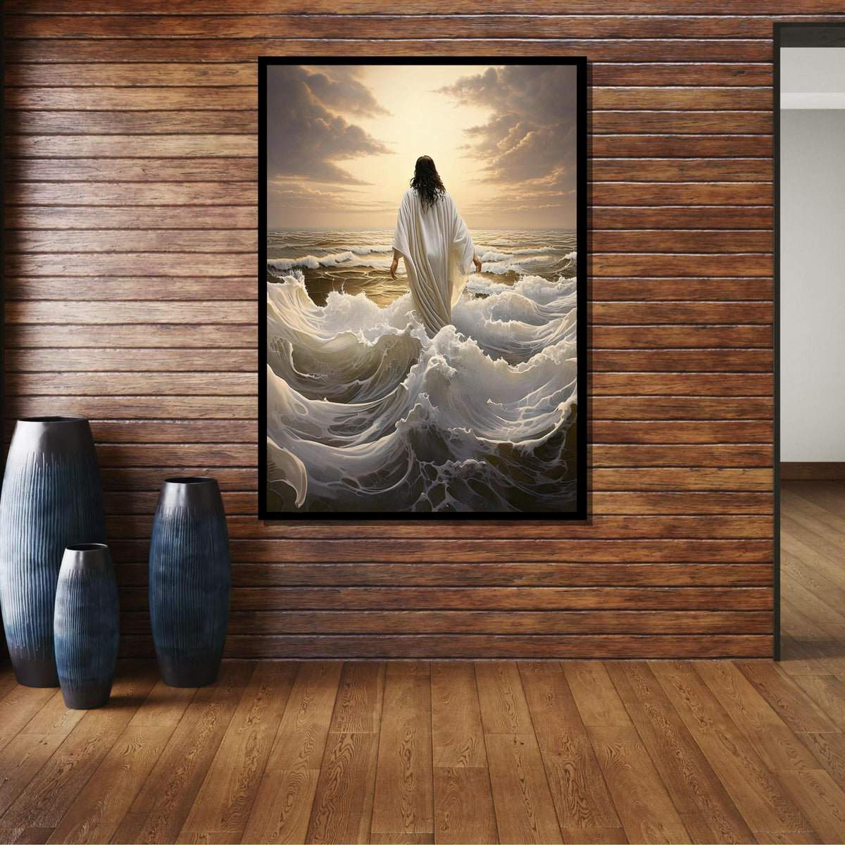 Walking on Water Canvas Art, Divine Ocean Scene, Jesus Art Print, Inspirational Wall Decor, Religious Artwork ,Christian Gift