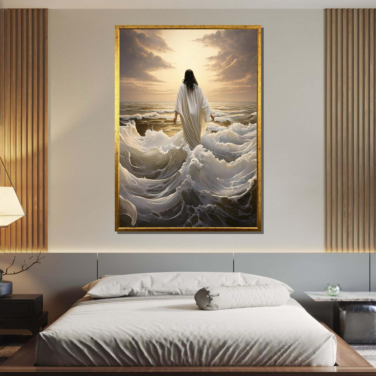 Walking on Water Canvas Art, Divine Ocean Scene, Jesus Art Print, Inspirational Wall Decor, Religious Artwork ,Christian Gift