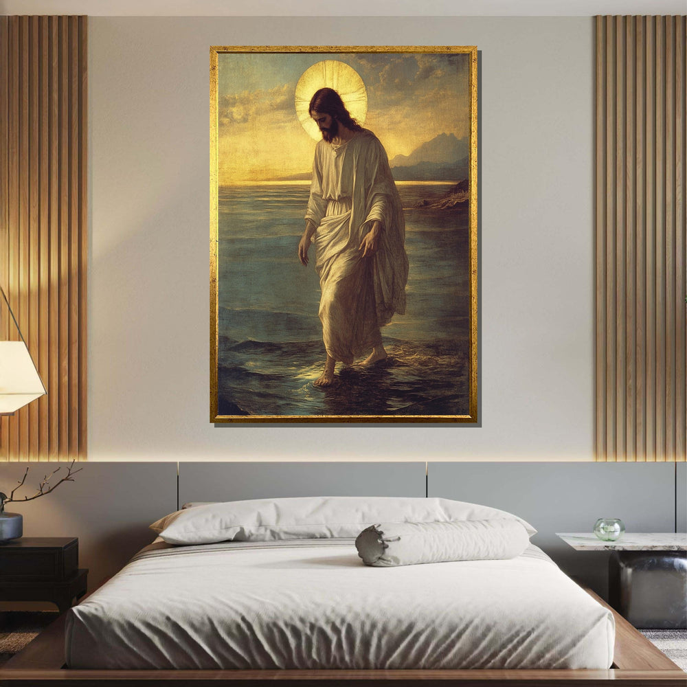 Jesus Walking on Water Canvas, Sacred Art Print, Divine Wall Decor, Inspirational Christian Art, Spiritual Home Decor ,Christian Gift