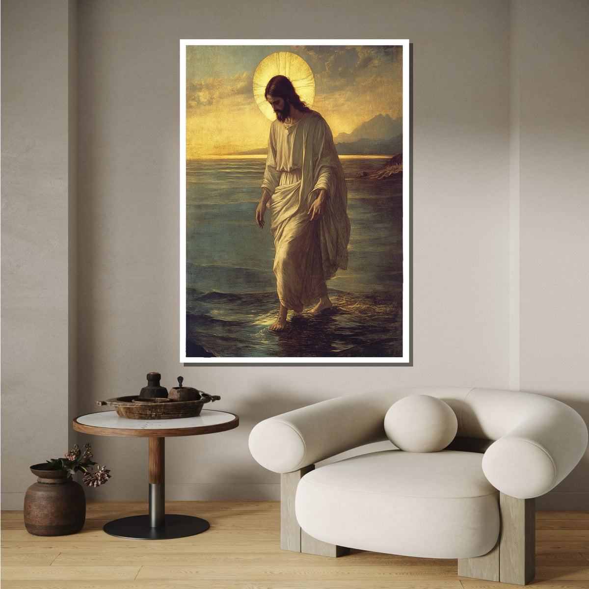 Jesus Walking on Water Canvas, Sacred Art Print, Divine Wall Decor, Inspirational Christian Art, Spiritual Home Decor ,Christian Gift