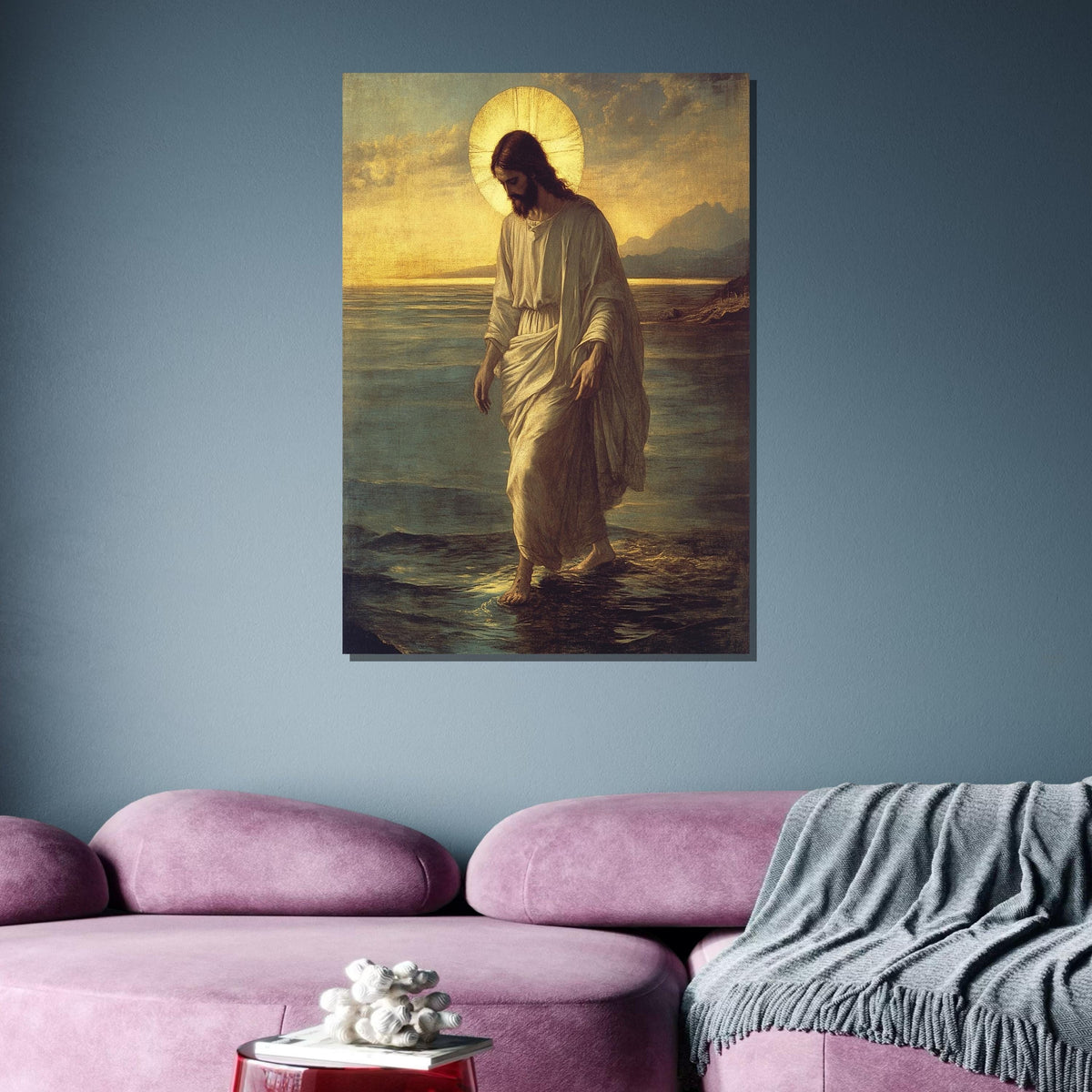 Jesus Walking on Water Canvas, Sacred Art Print, Divine Wall Decor, Inspirational Christian Art, Spiritual Home Decor ,Christian Gift