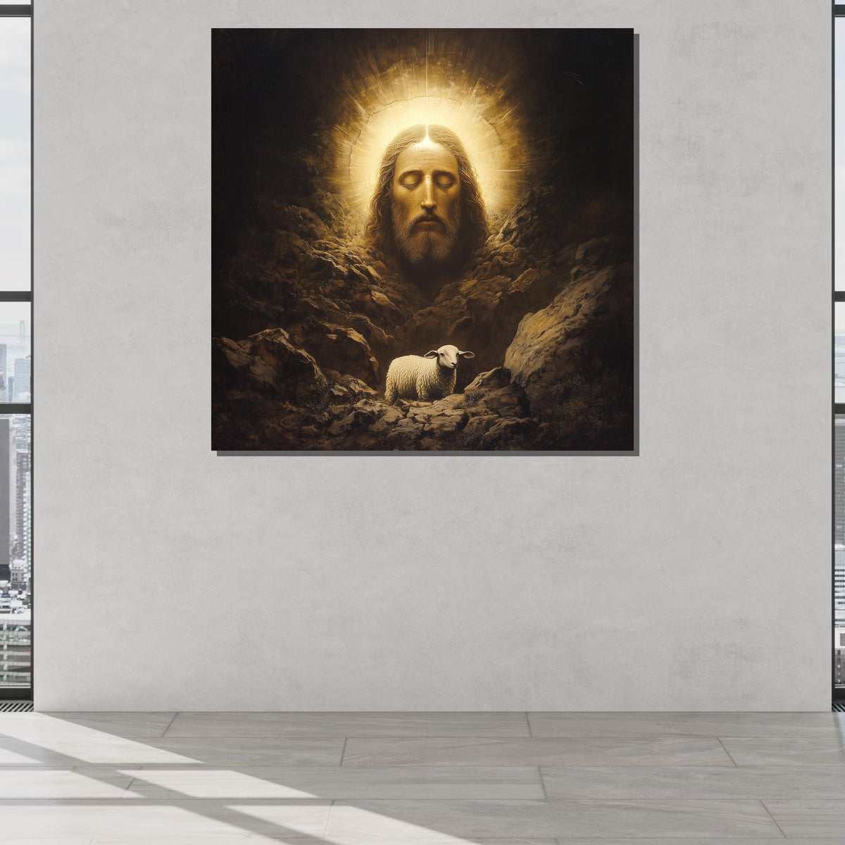 Jesus and the Lost Lamb Canvas, Sacred Christian Art, Spiritual Wall Decor, The Good Shepherd Painting, Religious Artwork ,Christian Gift