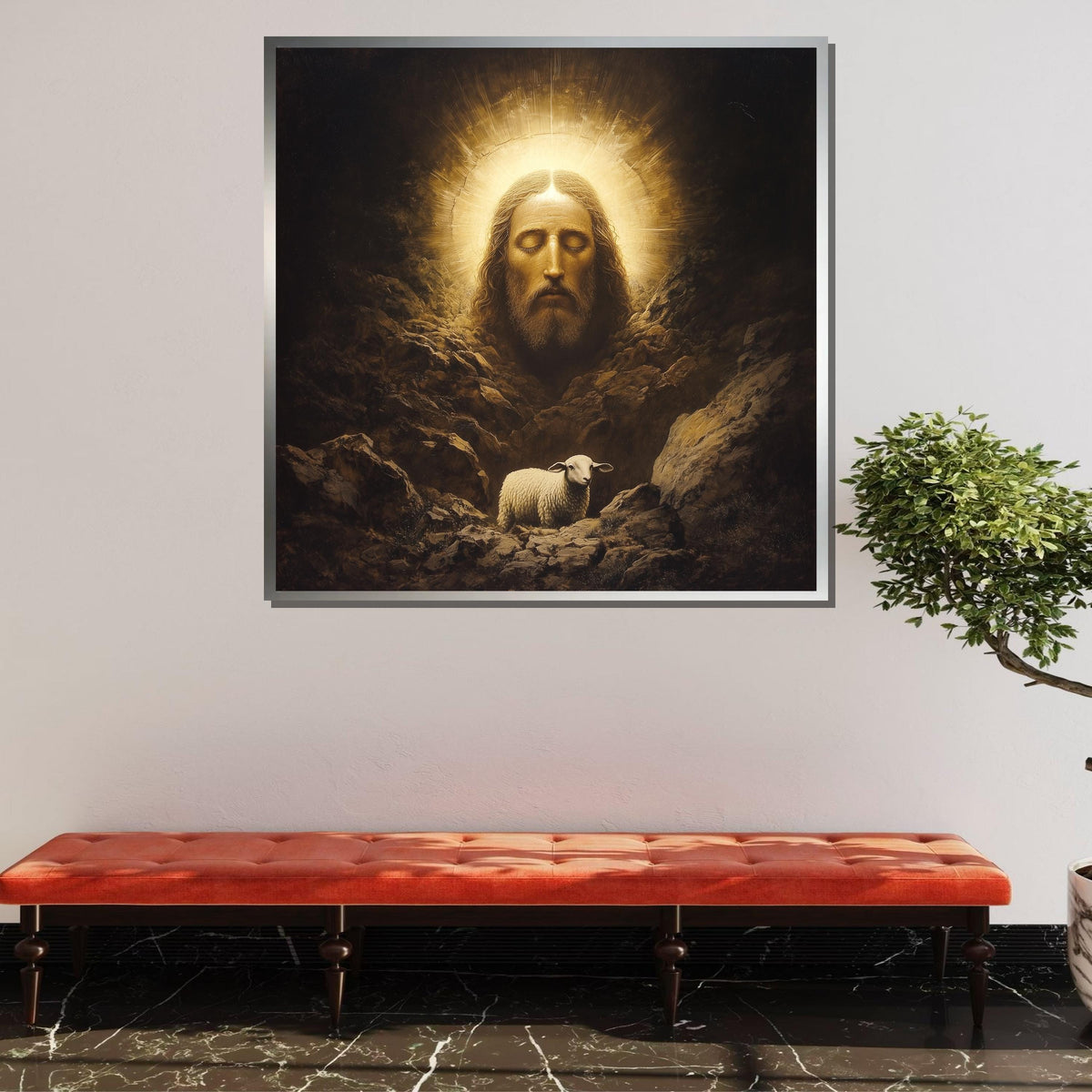 Jesus and the Lost Lamb Canvas, Sacred Christian Art, Spiritual Wall Decor, The Good Shepherd Painting, Religious Artwork ,Christian Gift