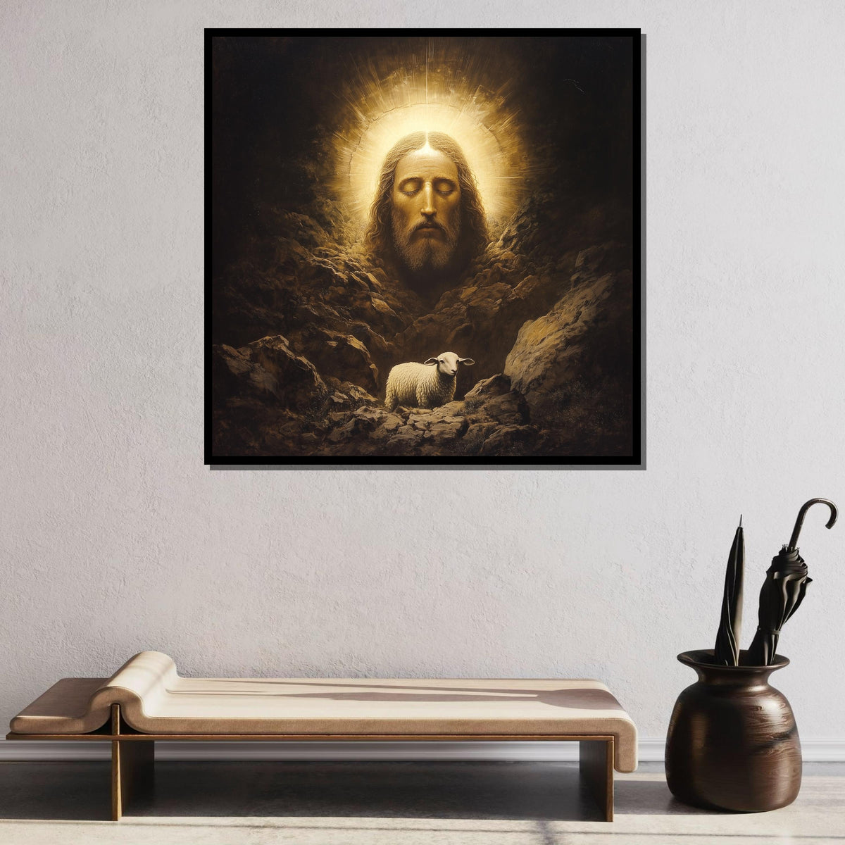 Jesus and the Lost Lamb Canvas, Sacred Christian Art, Spiritual Wall Decor, The Good Shepherd Painting, Religious Artwork ,Christian Gift