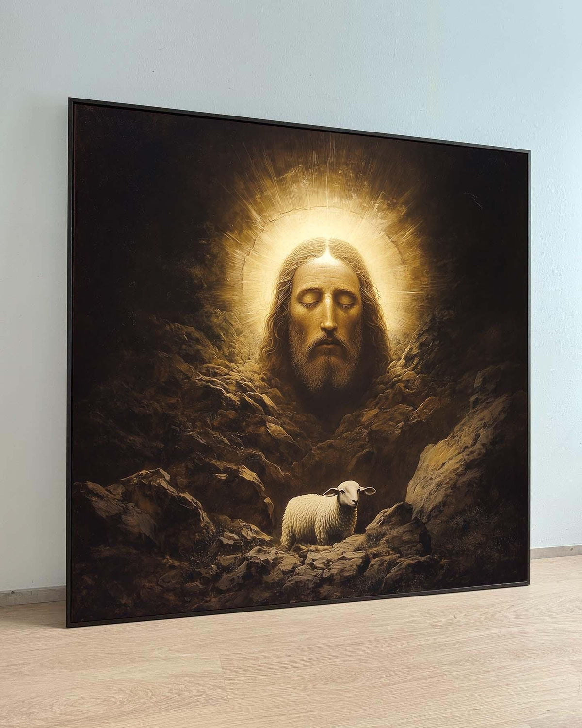 Jesus and the Lost Lamb Canvas, Sacred Christian Art, Spiritual Wall Decor, The Good Shepherd Painting, Religious Artwork ,Christian Gift