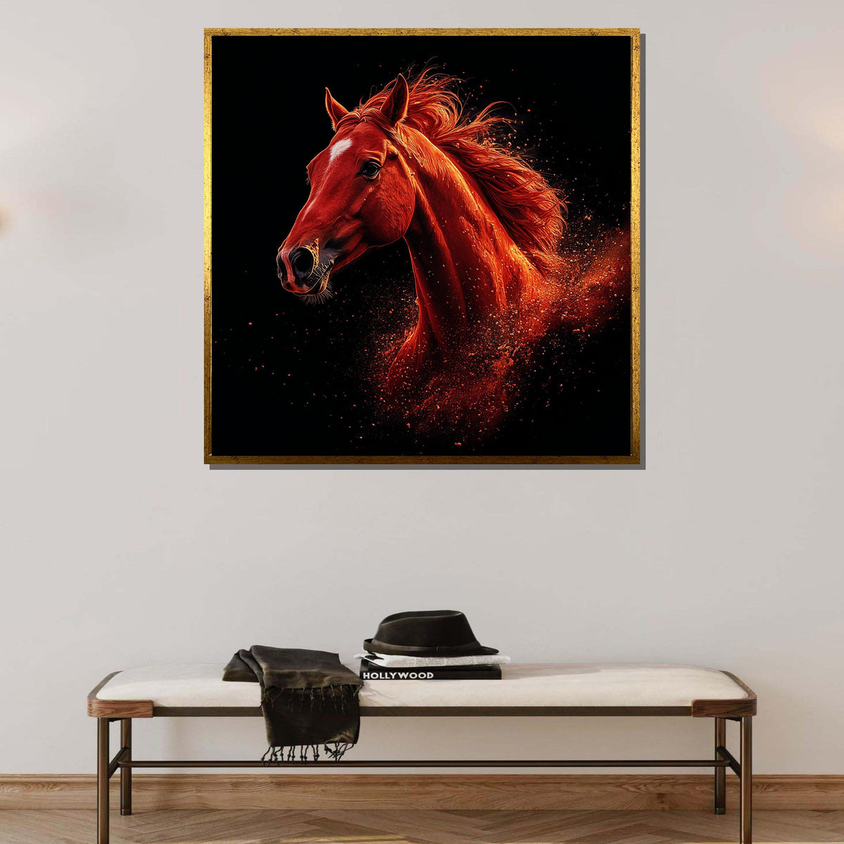 Fiery Red Horse Canvas, Bold Horse Wall Art, Dynamic Animal Decor, Powerful Stallion Print,Large Wall Art Living Room Art,Framed Ready Hang