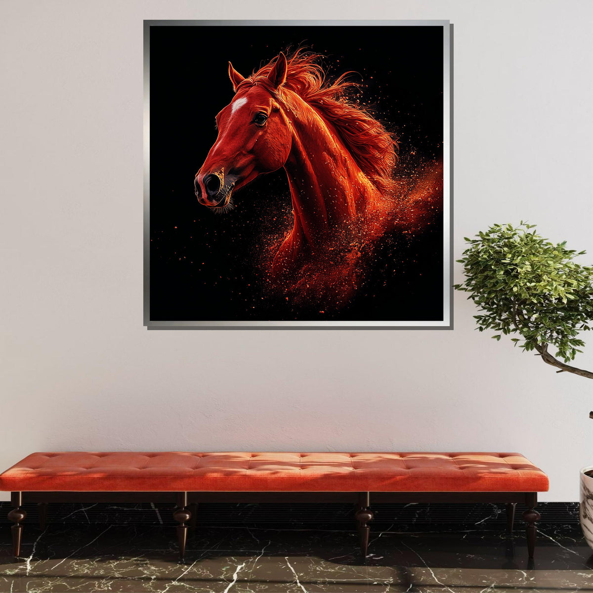 Fiery Red Horse Canvas, Bold Horse Wall Art, Dynamic Animal Decor, Powerful Stallion Print,Large Wall Art Living Room Art,Framed Ready Hang