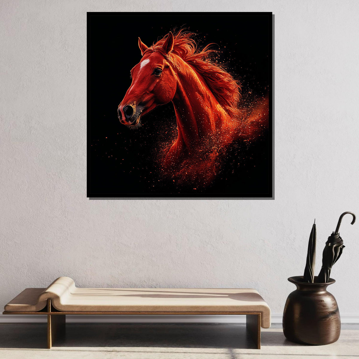 Fiery Red Horse Canvas, Bold Horse Wall Art, Dynamic Animal Decor, Powerful Stallion Print,Large Wall Art Living Room Art,Framed Ready Hang