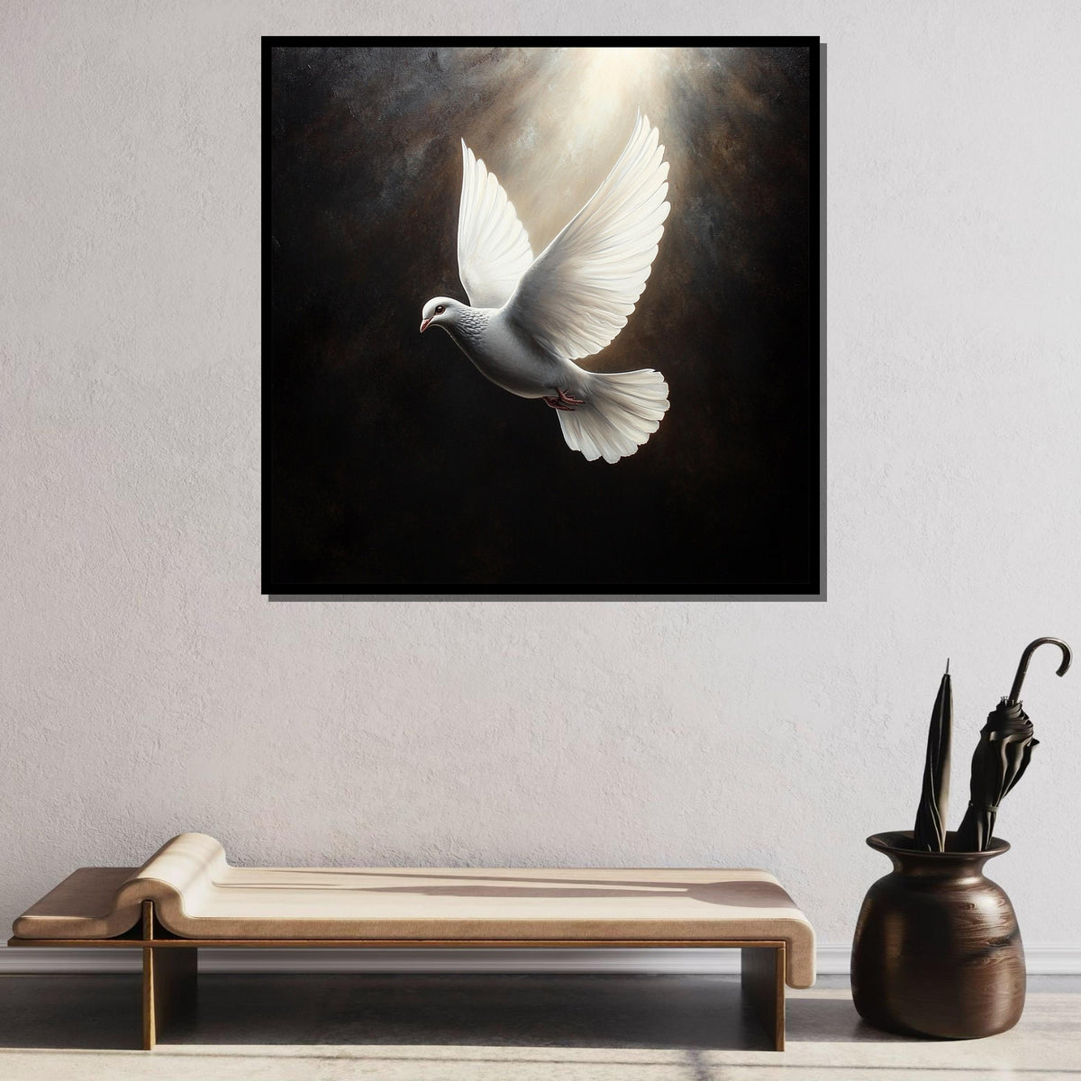 Peaceful White Dove Canvas, Symbol of Peace Art Print, Spiritual Wall Decor, Dove Wall Art for Home,Spiritual Wall Decor,Divine Light Canvas