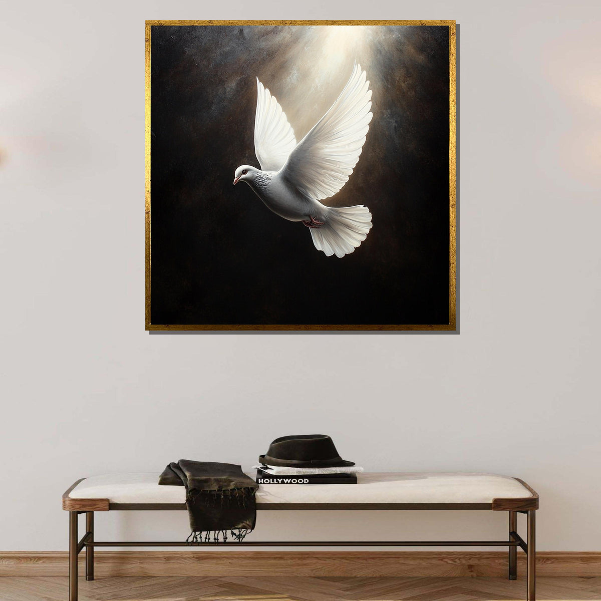 Peaceful White Dove Canvas, Symbol of Peace Art Print, Spiritual Wall Decor, Dove Wall Art for Home,Spiritual Wall Decor,Divine Light Canvas