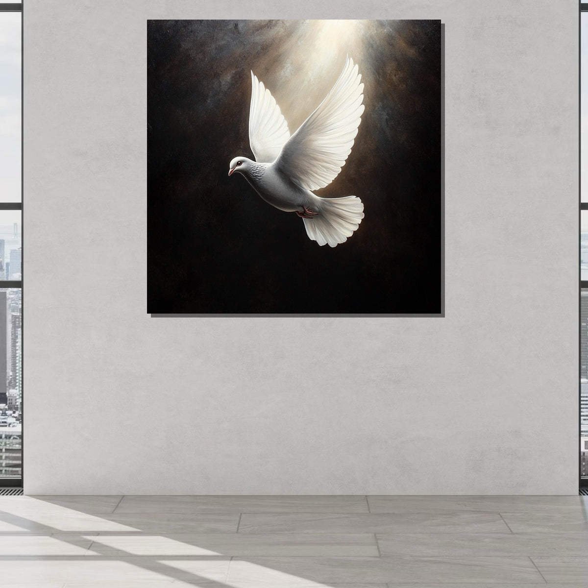 Peaceful White Dove Canvas, Symbol of Peace Art Print, Spiritual Wall Decor, Dove Wall Art for Home,Spiritual Wall Decor,Divine Light Canvas
