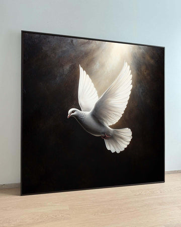 Peaceful White Dove Canvas, Symbol of Peace Art Print, Spiritual Wall Decor, Dove Wall Art for Home,Spiritual Wall Decor,Divine Light Canvas