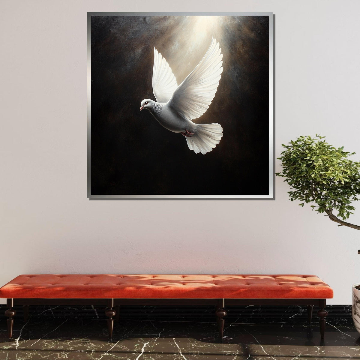 Peaceful White Dove Canvas, Symbol of Peace Art Print, Spiritual Wall Decor, Dove Wall Art for Home,Spiritual Wall Decor,Divine Light Canvas