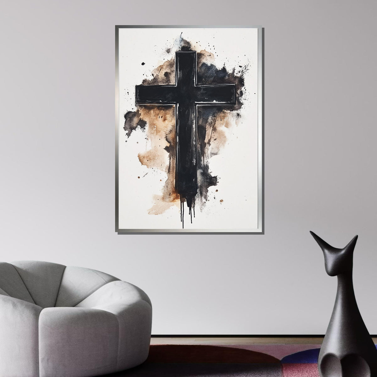 Minimalist Cross Canvas, Abstract Black Cross Art, Faith-Inspired Wall Decor,Spiritual Home Decor,Christian